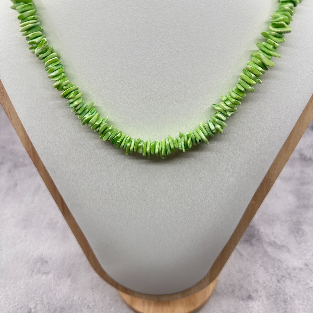 Green Shell Chip Bead Necklace Boho Beach Chunky Statement Festival Jewelry Gift